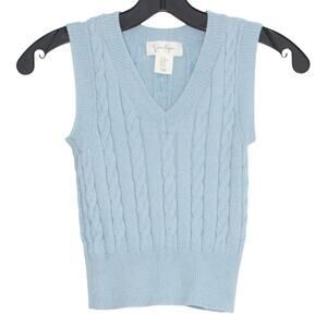 Jessica Simpson Sweater Vest Cable Knit Preppy Academia Cottage Y2K Blue Size XS